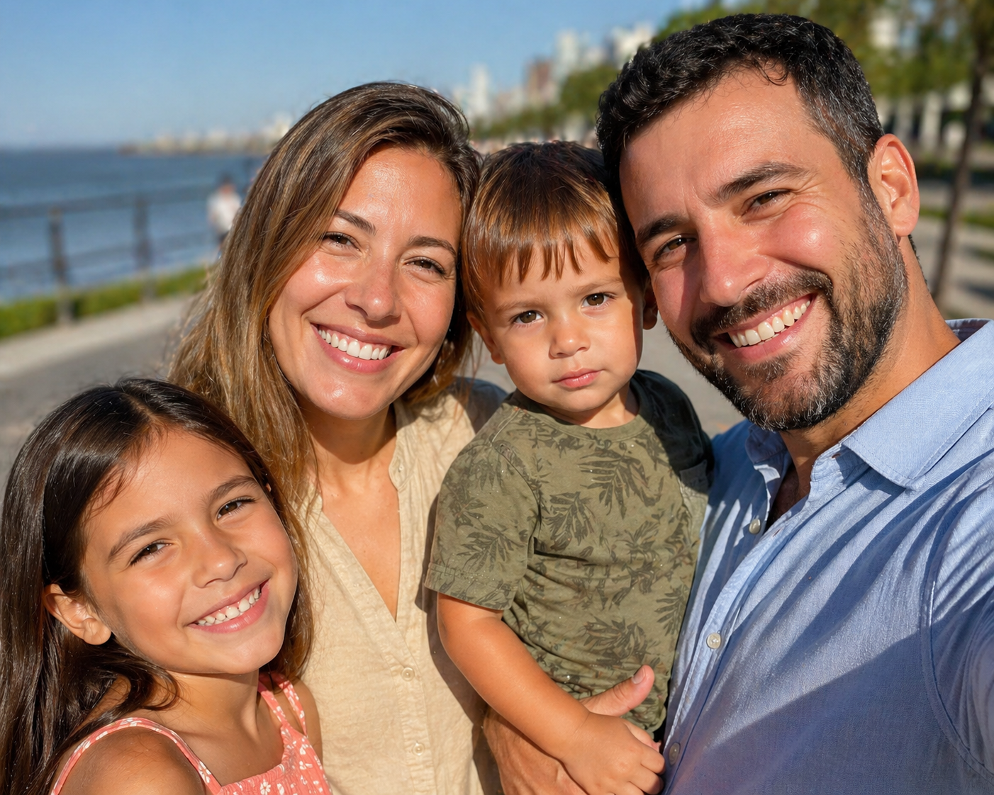 Pareja mayor sonriendo junto al río